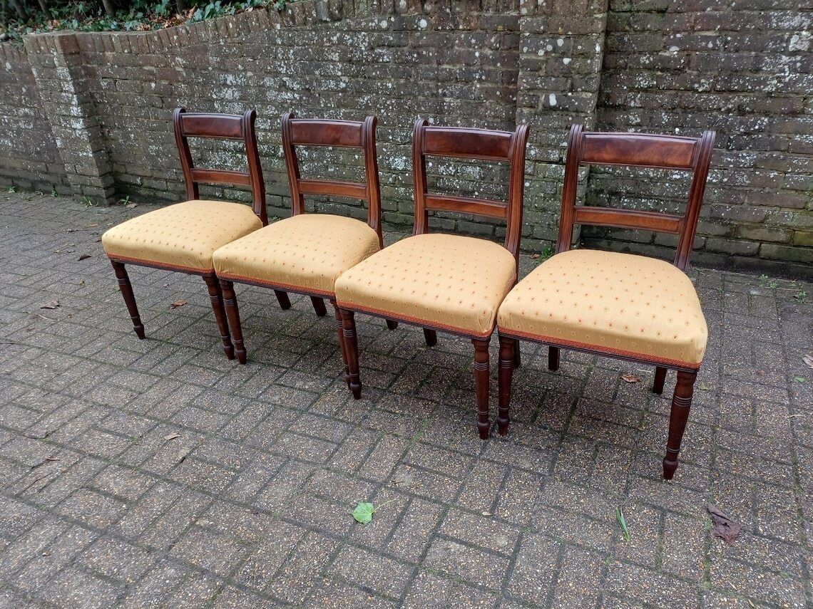 Victorian Solid Mahogany Dining Chairs Set Of Four Upholstered Seats Turned Legs Antique Vintage English Furniture photo furniture