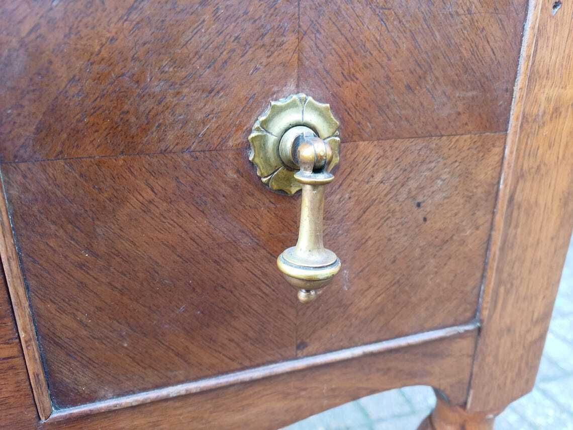 photo buy Early 20th Century Continental Mahogany Desk Table Three Drawers Brass Handles Veneered Fronts Quality Craftsmanship
