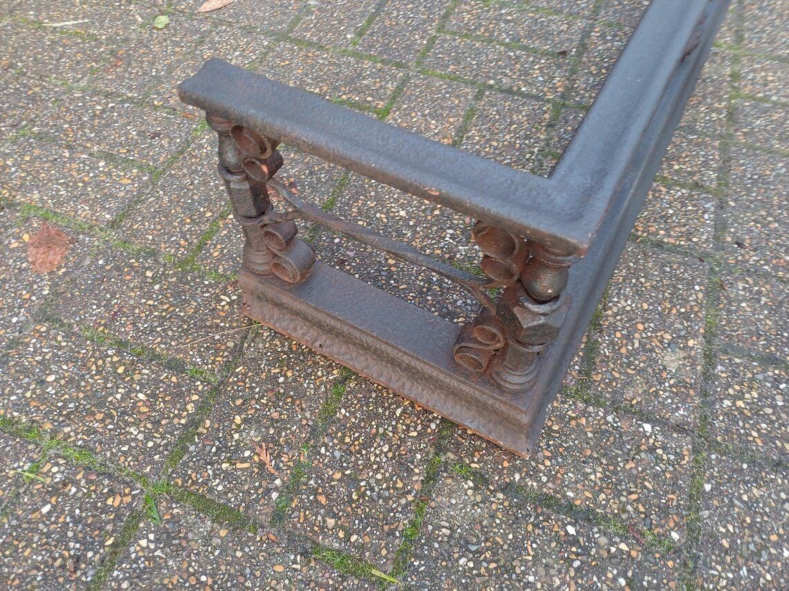 photo for sale Grand Vintage Victorian Cast Iron And Steel Fireplace Fender 35kg Ornate Scrollwork Original Antique Architectural