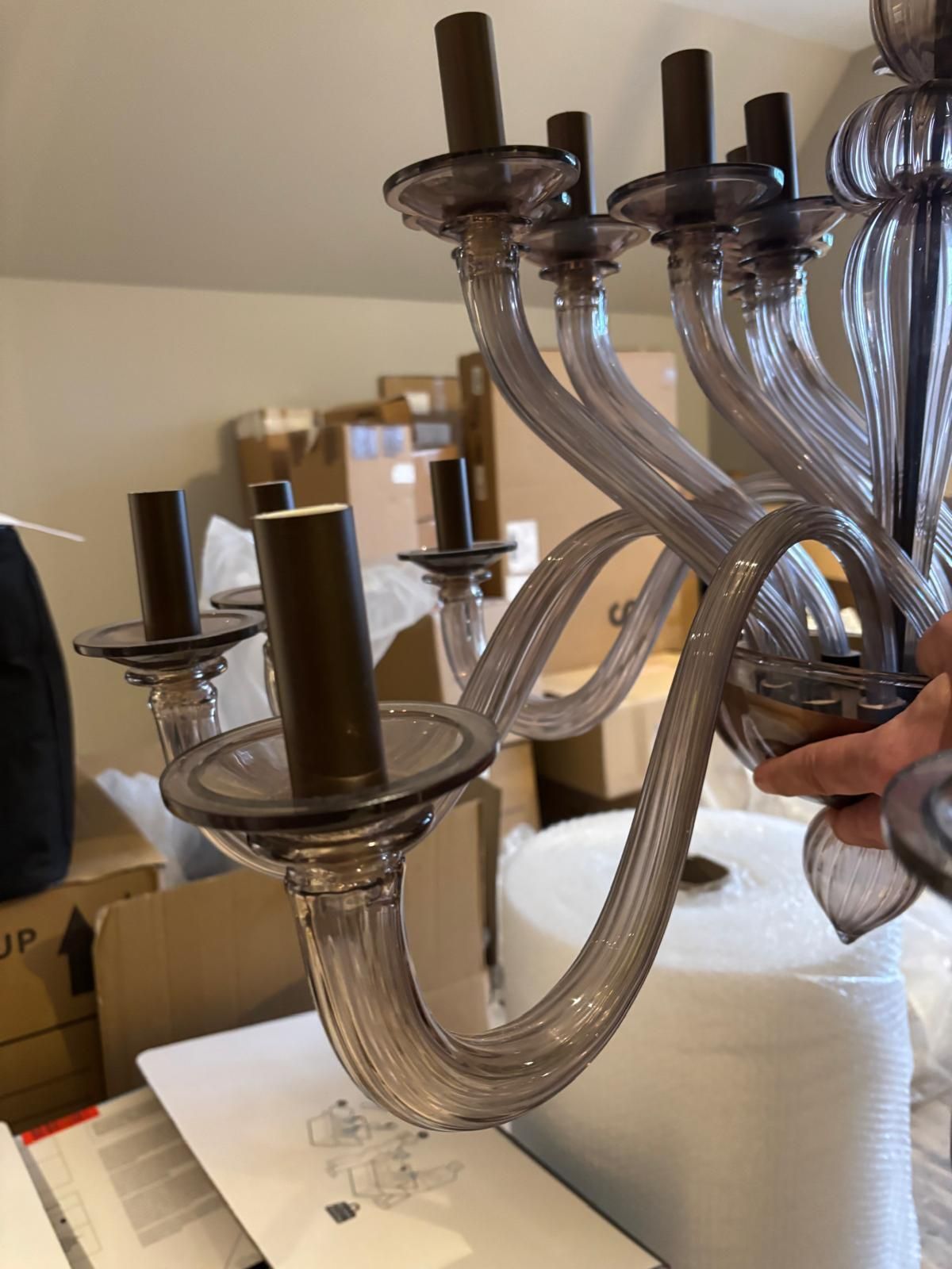 Vivienne Murano Chandelier (12 Light   6+6) In Fume photo for sale