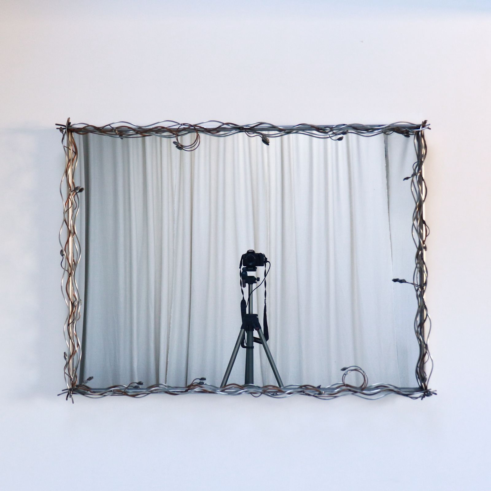 Late 20th Century Stainless Steel And Copper Sculptural Wall Mirror photo furniture