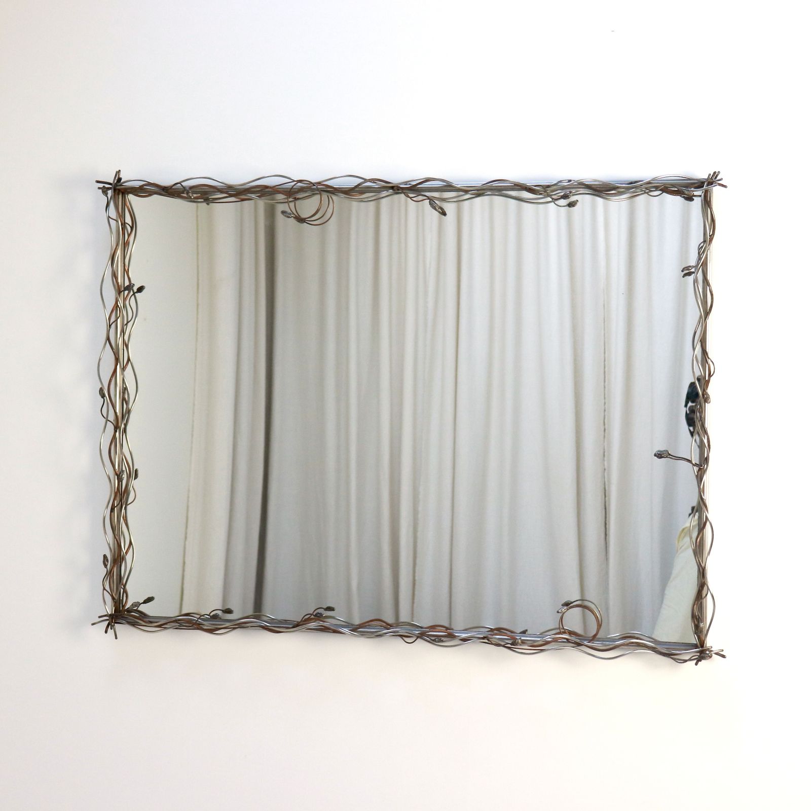 Late 20th Century Stainless Steel And Copper Sculptural Wall Mirror