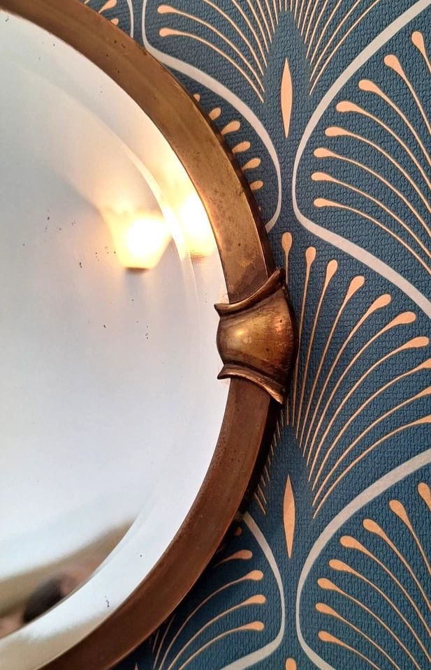 Original Rare Arts And Crafts Gilt Brass Framed Bevelled Edge Oval Wall Mirror photo furniture