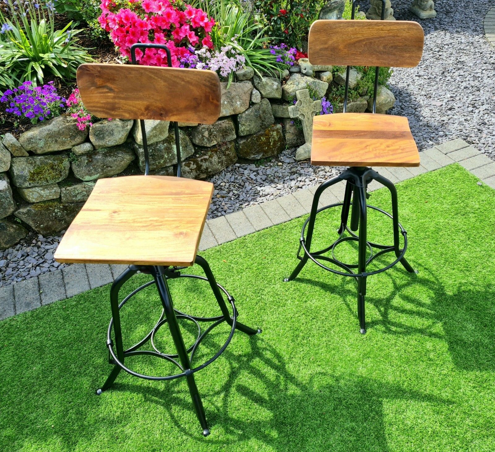 Vintage Mango Wood Industrial Bar Stool Delivery Available 0243 photo for sale