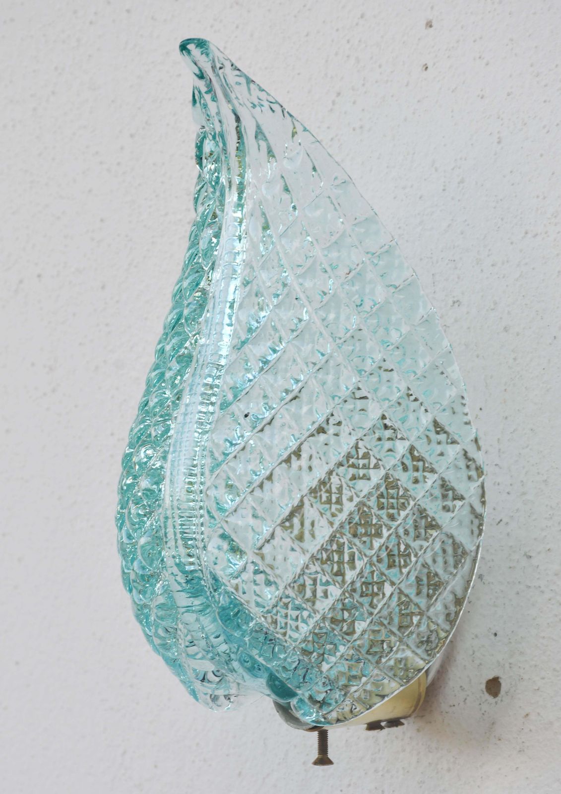 Set Of 2 Rare Wall Light Blue Jewel Murano Glass Leave By Barovier E Toso, 1950s photo Lighting