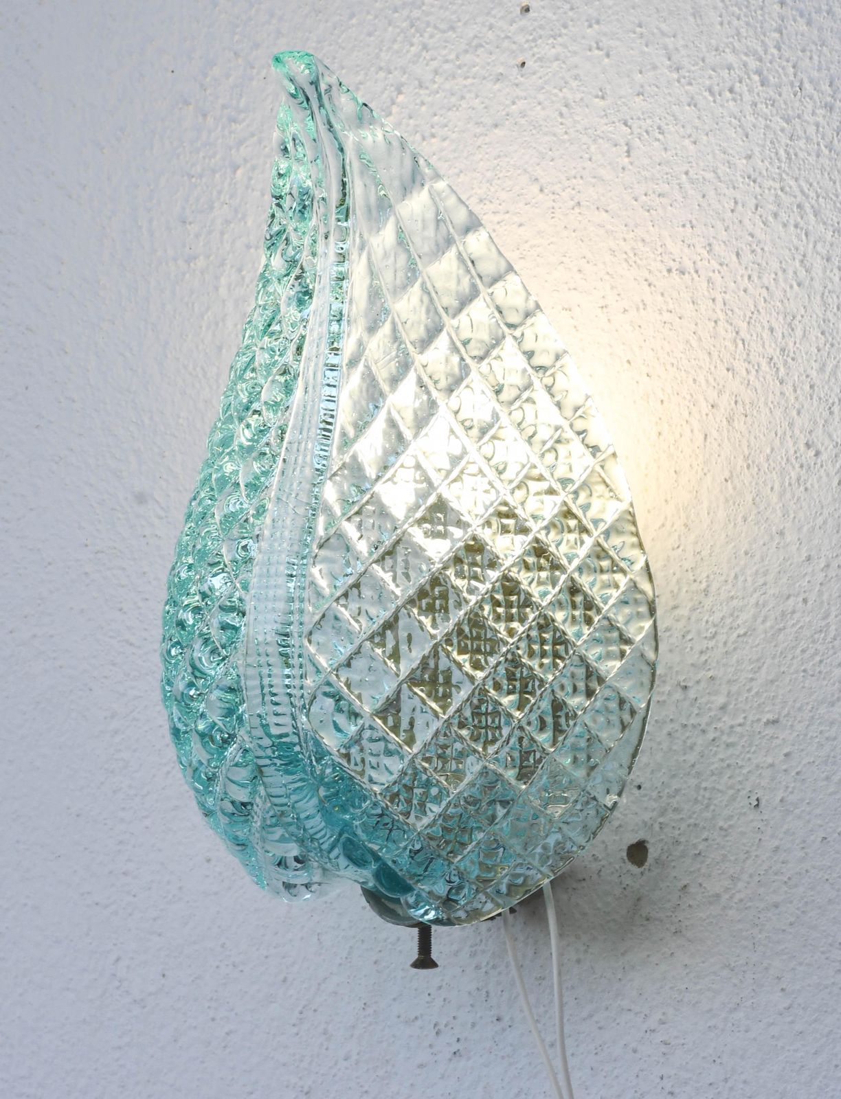 Set Of 2 Rare Wall Light Blue Jewel Murano Glass Leave By Barovier E Toso, 1950s photo buy
