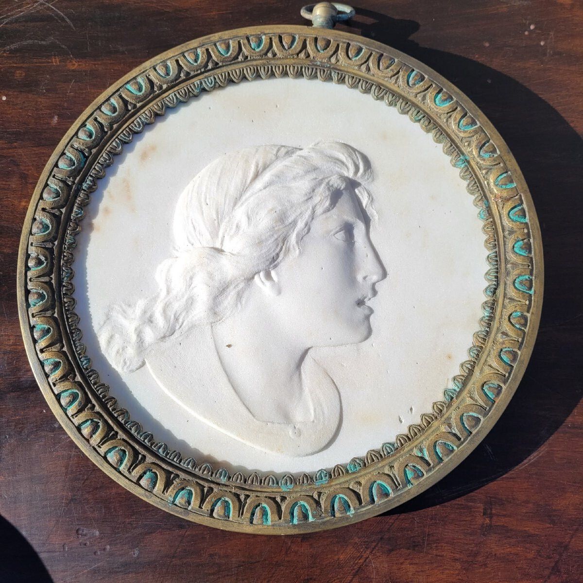Two Bronze Framed Sculpted Marble Profiles, Diam 27cm, Early 19th Century photo furniture