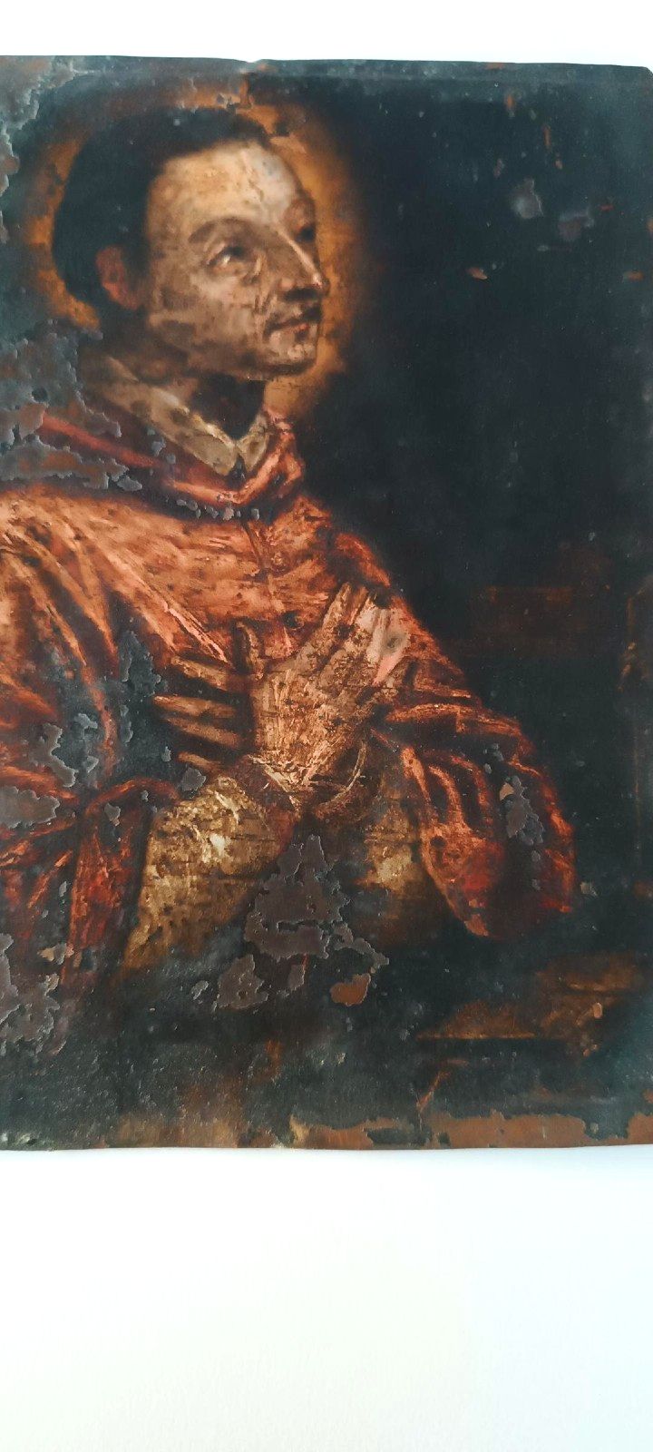 Antique Copper Painting  17th\18th Century St. Charles Borromeo 25 X 20cm photo 415.0