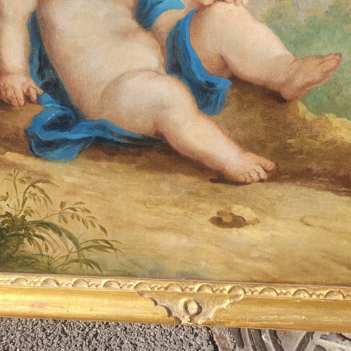 photo furniture Oil On Canvas, 152 X 88 Cm, Putti Playing With Birds, Early 19th Century