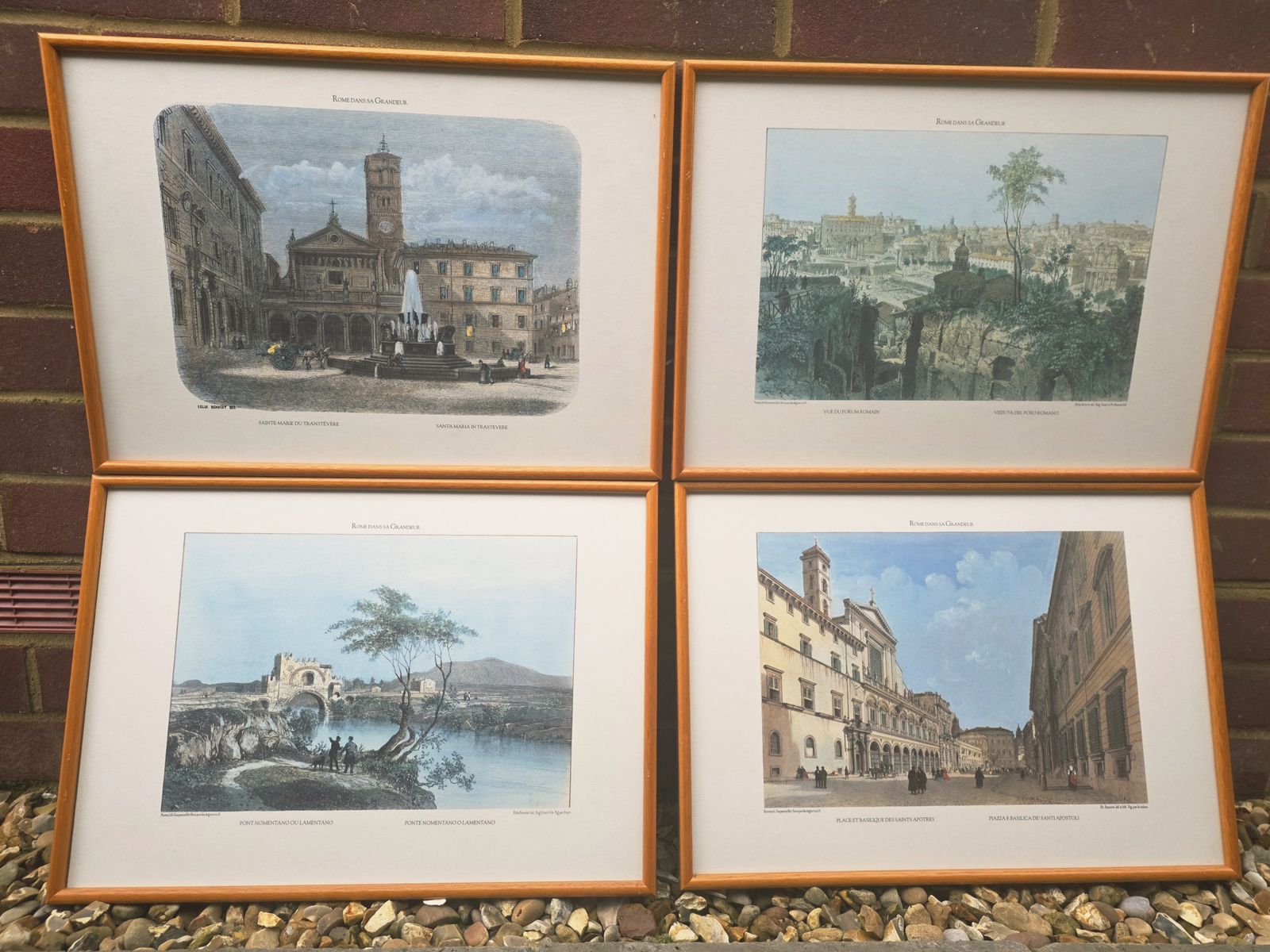 Rare Set Of 4 Wood Framed Colour Lithographs Of Rome In 1870 By Benoist