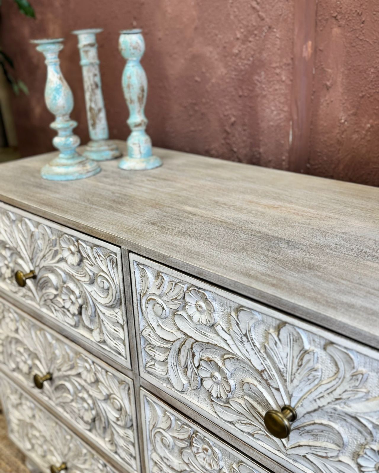 Hand Carved Mango Wood 6 Drawer Chest Of Drawers photo 675.0