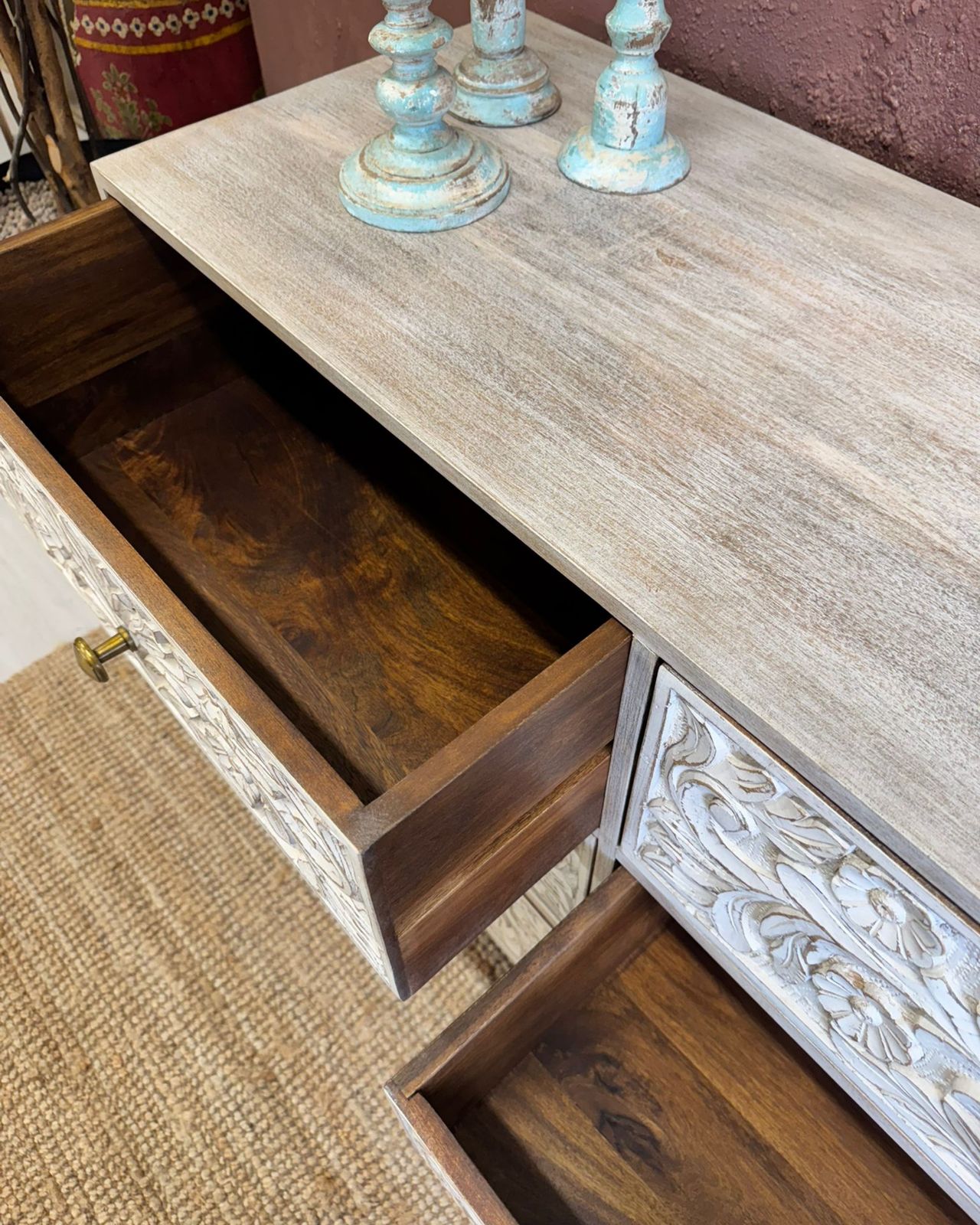 Hand Carved Mango Wood 6 Drawer Chest Of Drawers photo vinterior