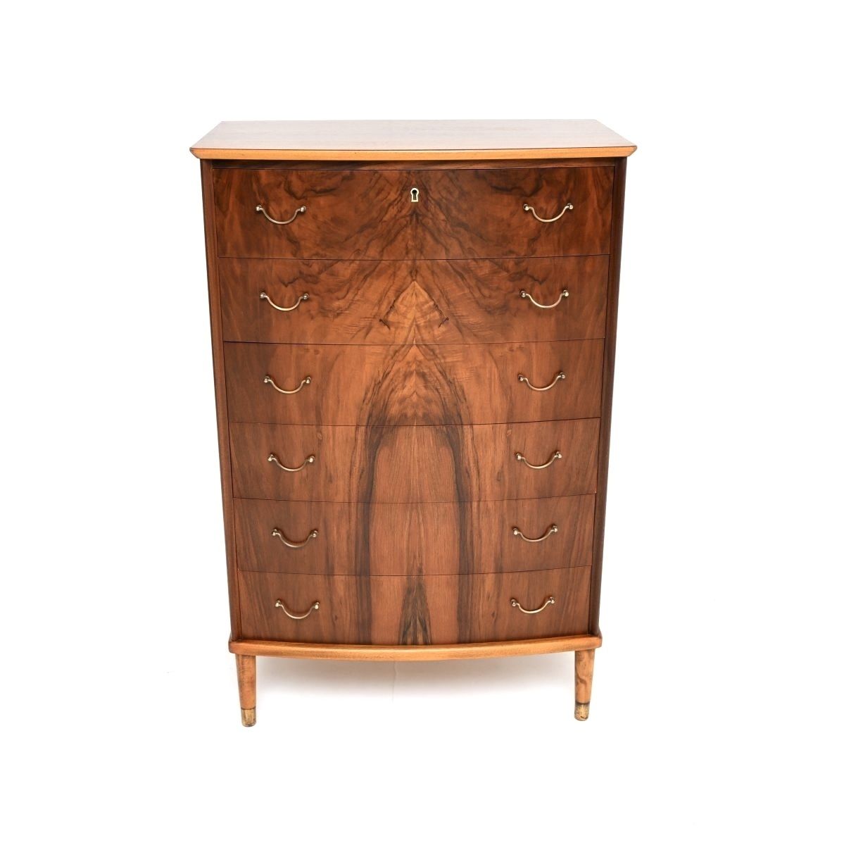 Danish Vintage Walnut And Brass Chest Of Drawers photo for sale