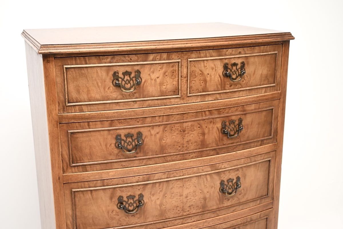 Antique Bow Front Burr Walnut Chest Of Drawers photo Furniture