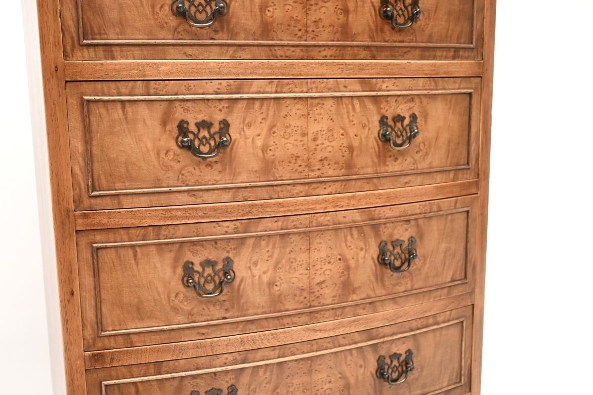 Antique Bow Front Burr Walnut Chest Of Drawers photo 975.0