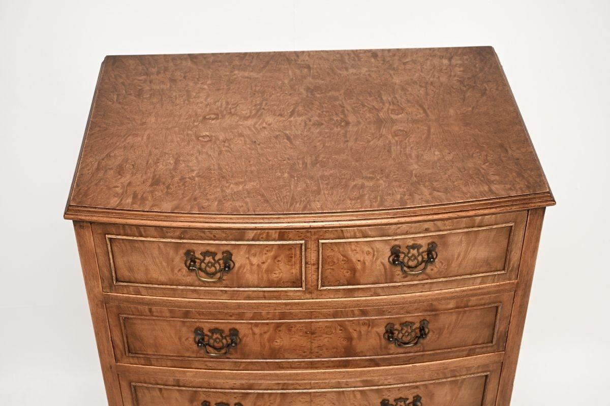 Antique Bow Front Burr Walnut Chest Of Drawers photo vintage