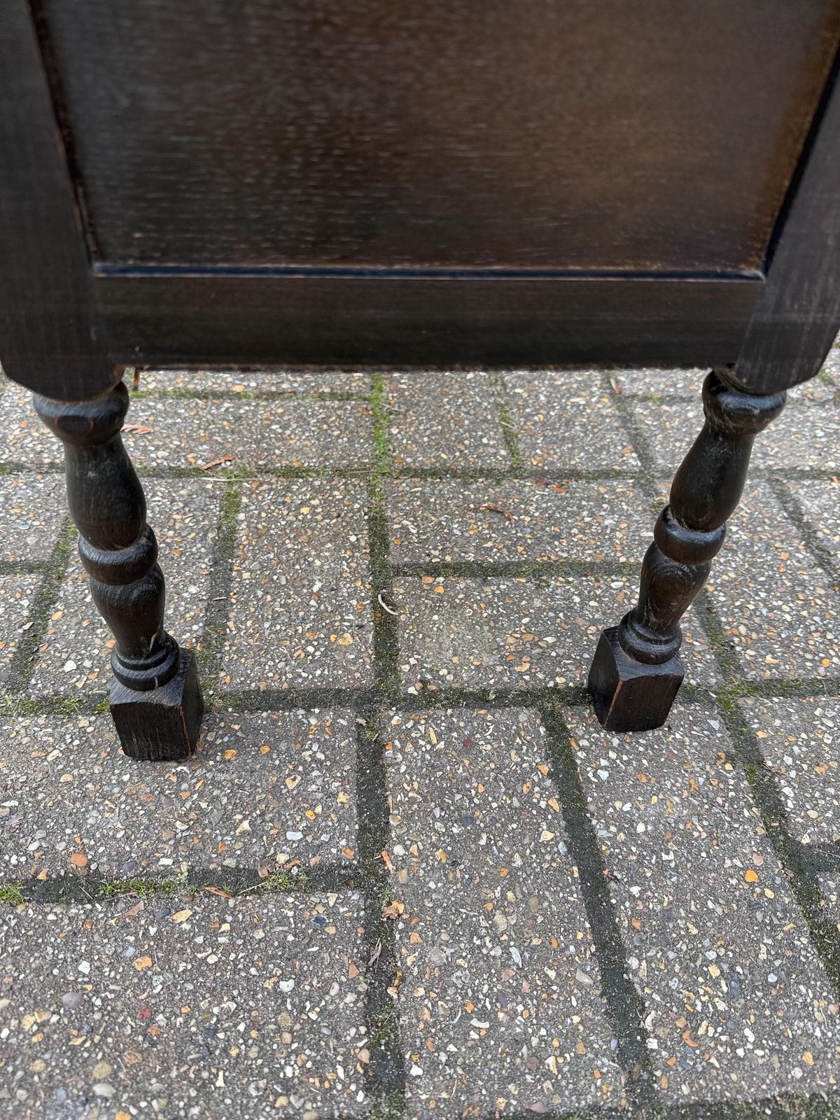 photo vintage Vintage Early Mid 1900s Oak Veneer Storage Bench In Jacobean Revival Style