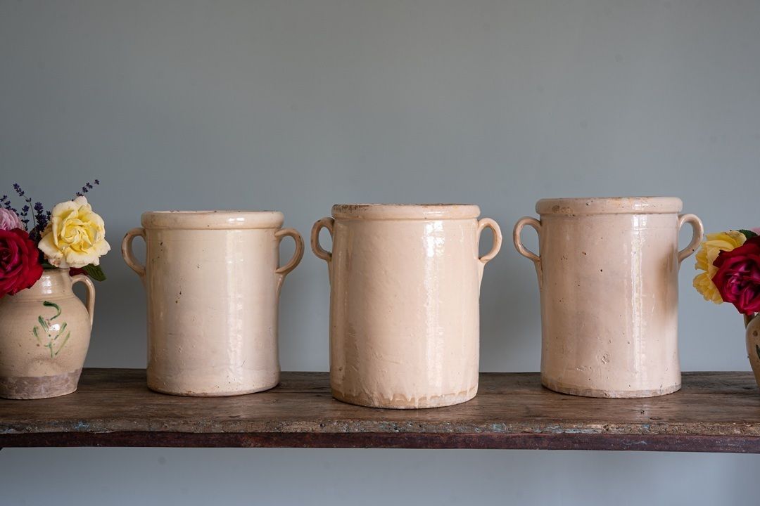 Home Decor Trio 19th Century Large Italian Cream Glazed Pots photo