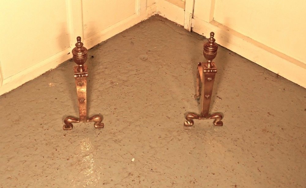 An Elegant Pair Of 19th Century Brass Andirons Or Fire Dogs photo furniture