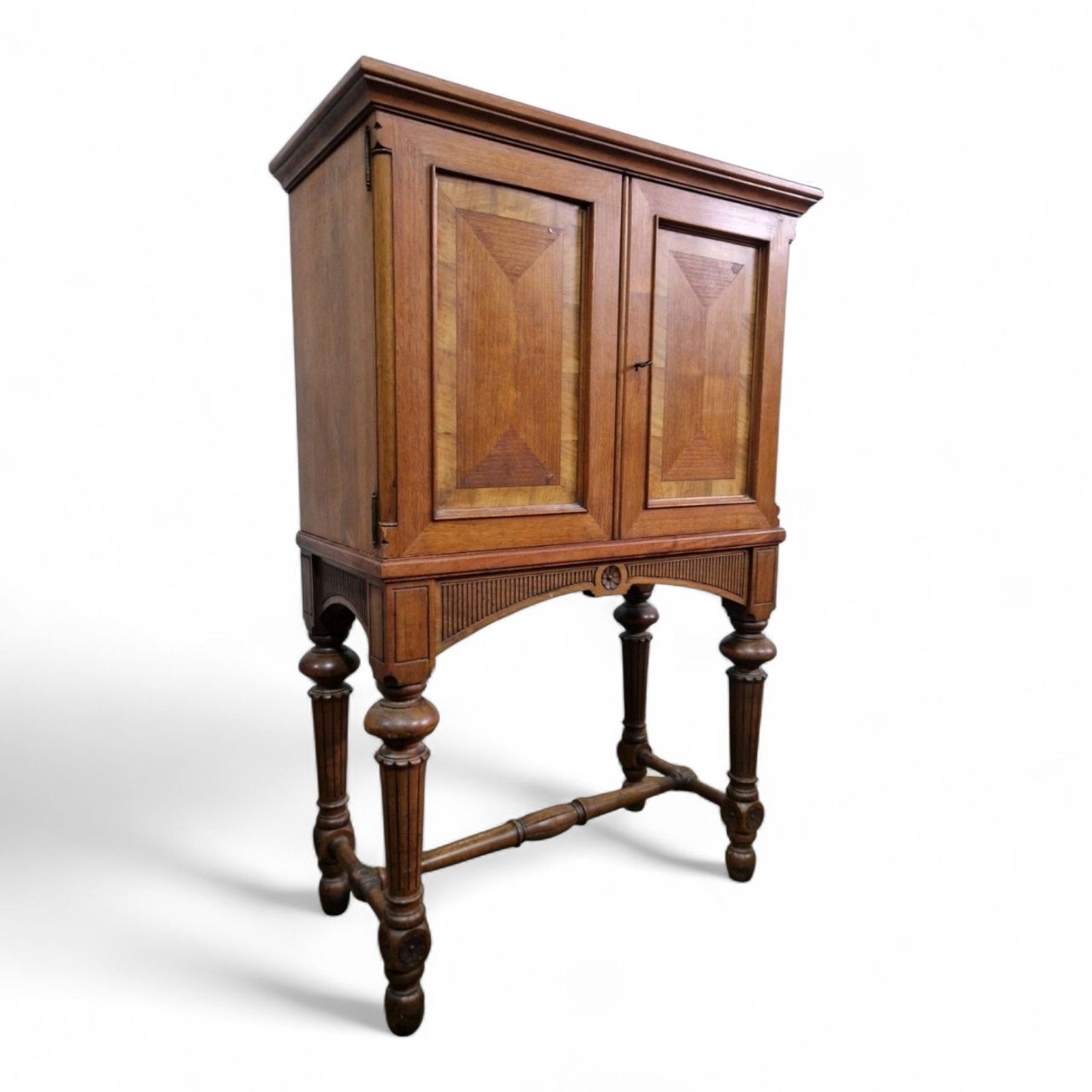 Antique Continental Side Cabinet / Lnlaid + Carved Double Door Cupboard On Stand photo furniture