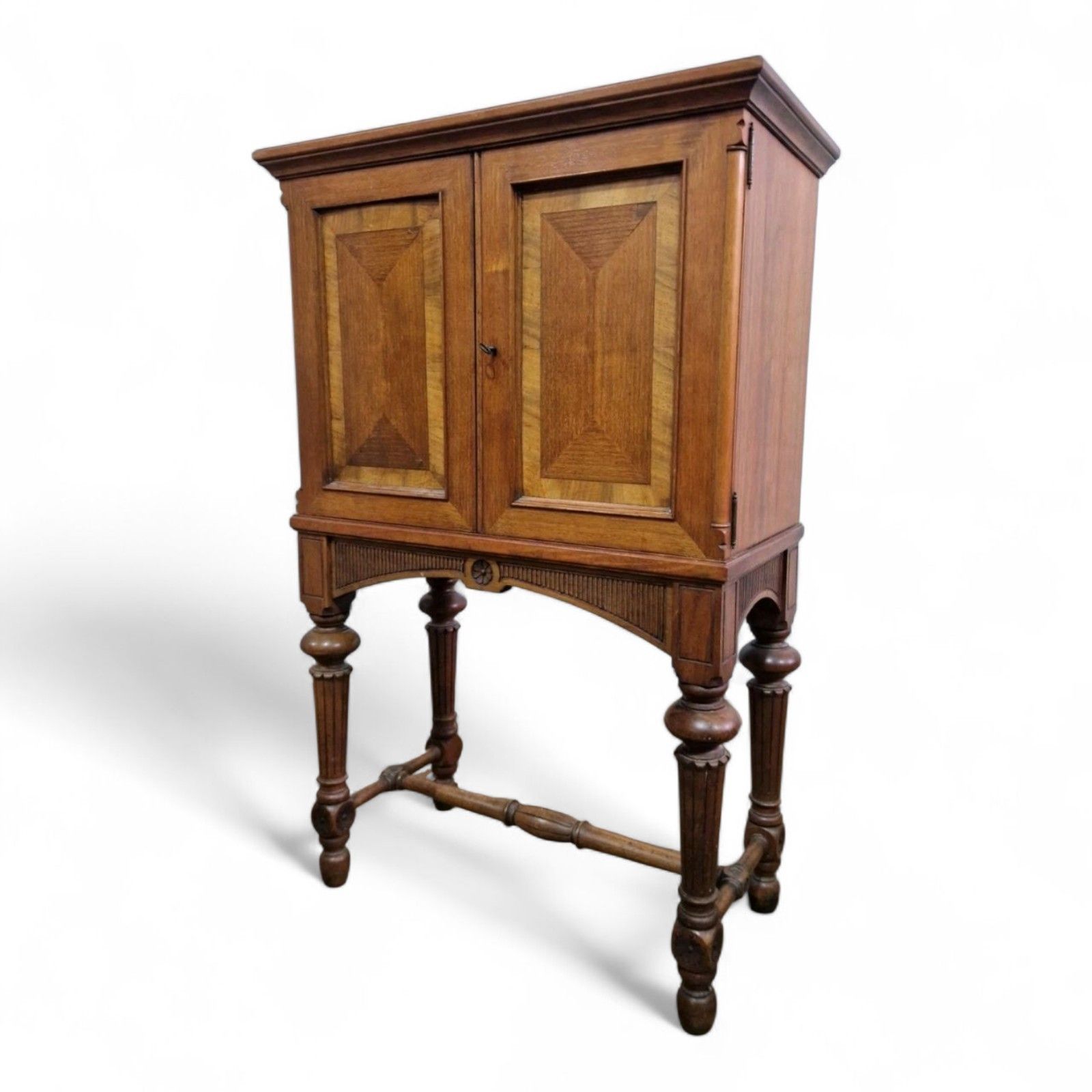 Antique Continental Side Cabinet / Lnlaid + Carved Double Door Cupboard On Stand photo vintage