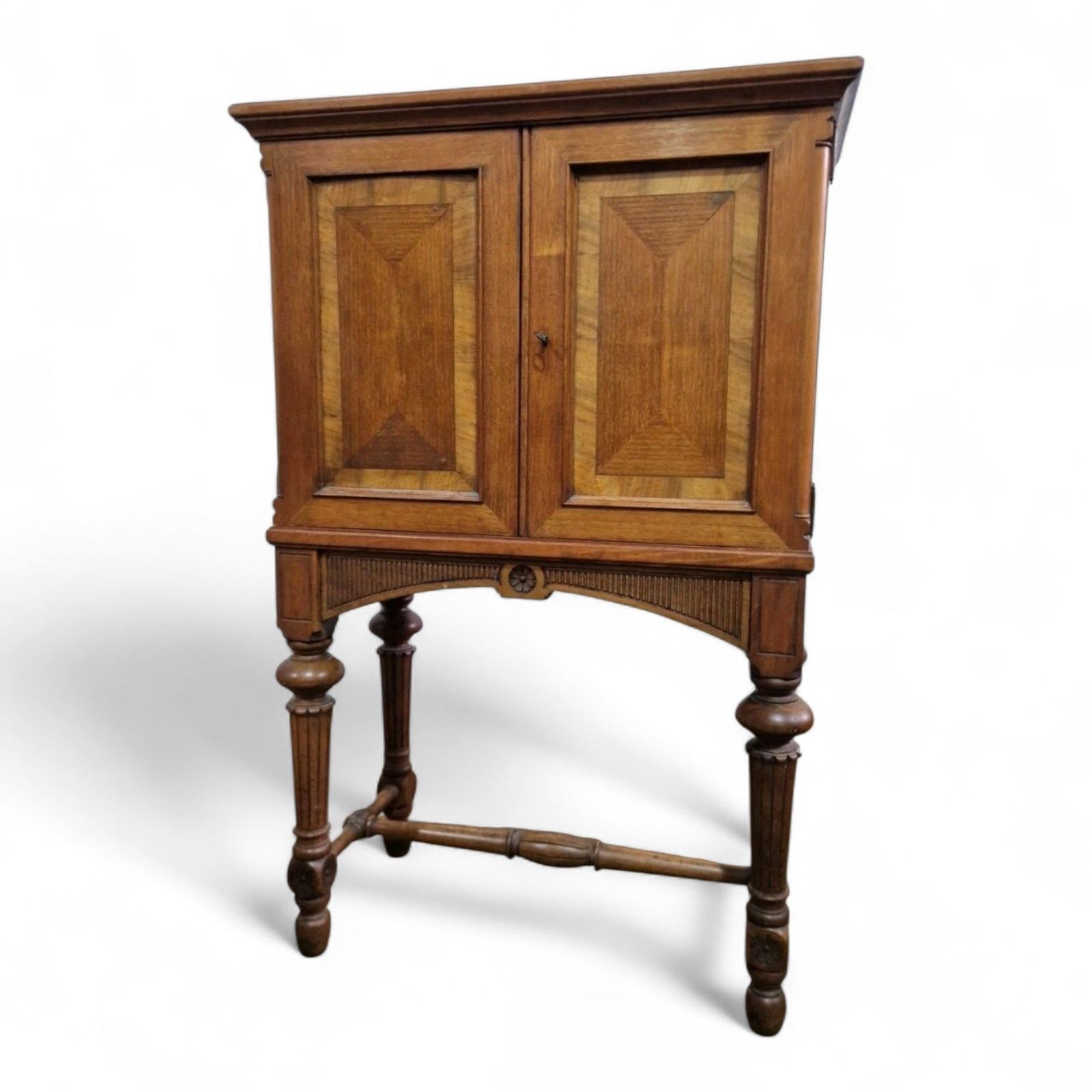 325.0 Antique Continental Side Cabinet / Lnlaid + Carved Double Door Cupboard On Stand photo