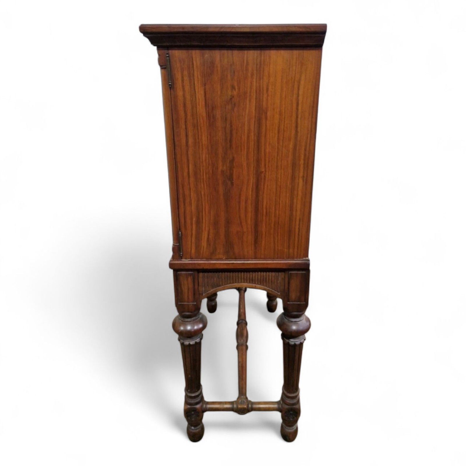 photo vintage Antique Continental Side Cabinet / Lnlaid + Carved Double Door Cupboard On Stand