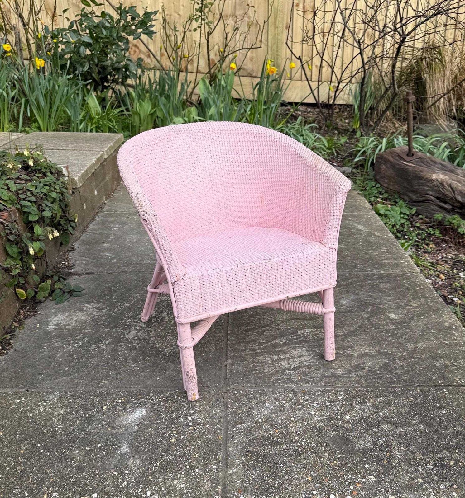 Vintage 1950s Child's Pink Lloyd Loom Style Tub Chair With Woven Seat