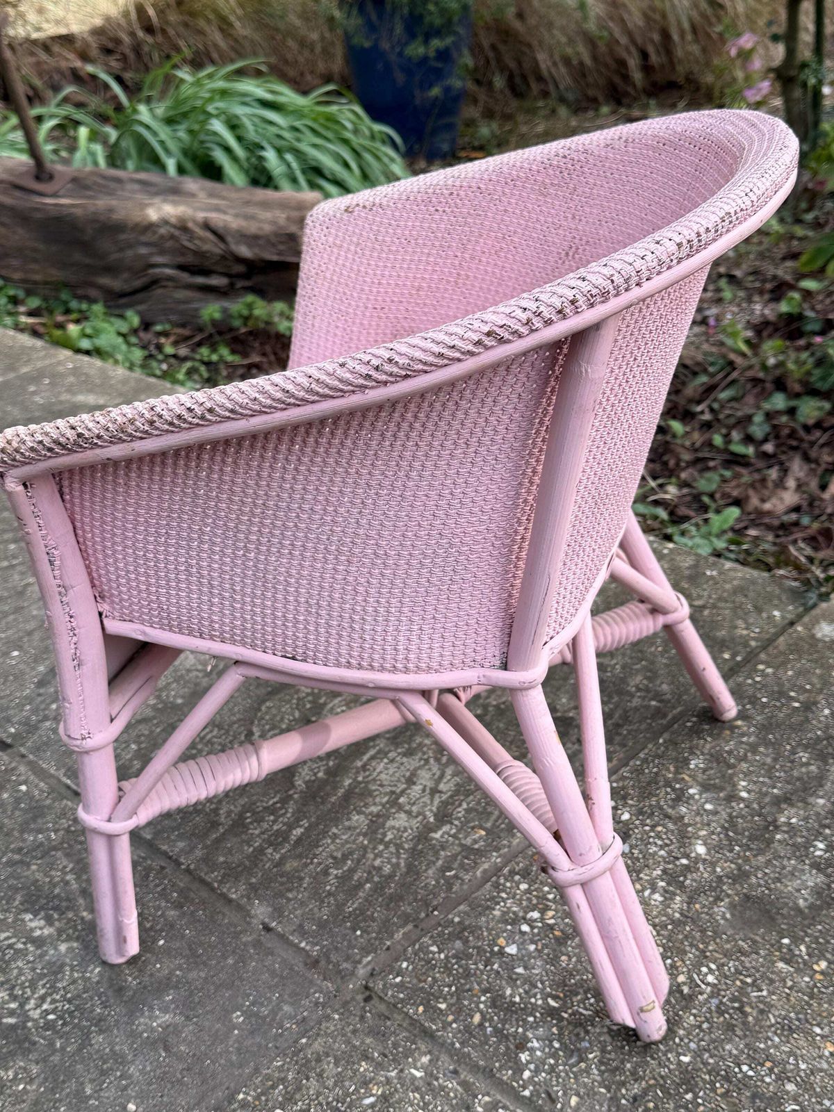 Vintage 1950s Child's Pink Lloyd Loom Style Tub Chair With Woven Seat photo vinterior