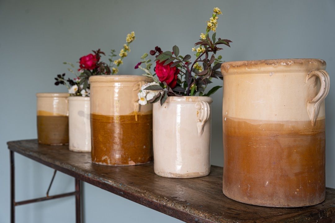 Trio Of Two Toned Antique Italian Puglia Pots photo for sale
