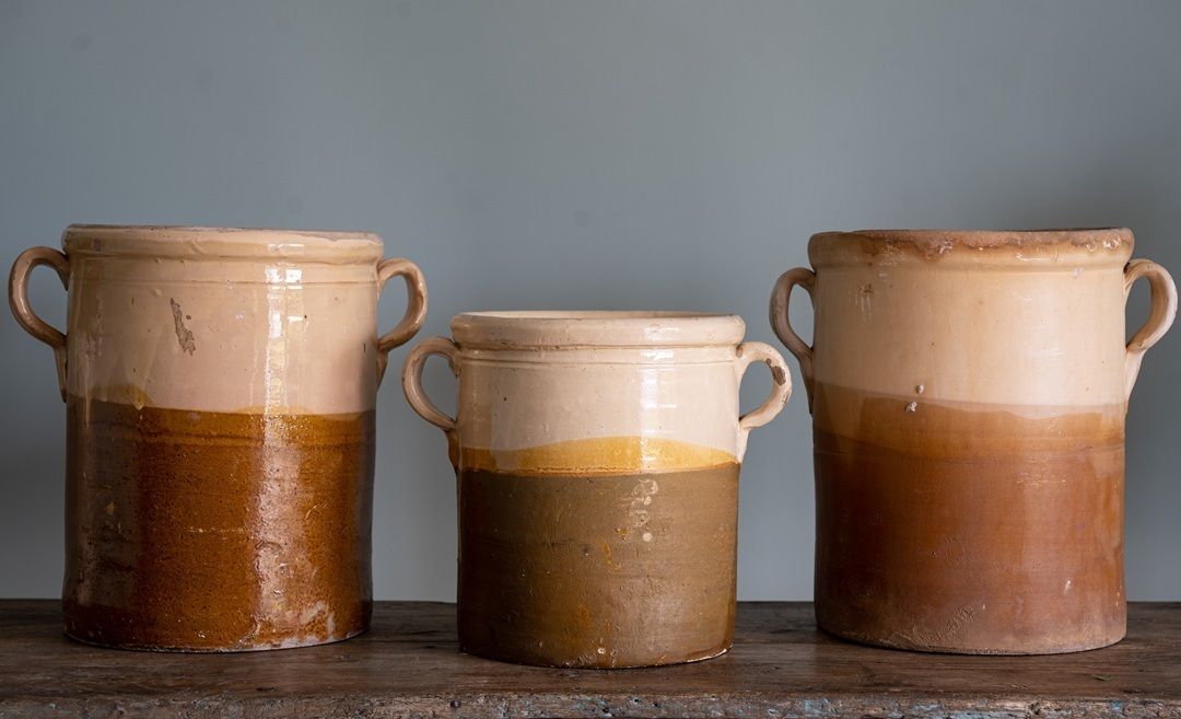 Trio Of Two Toned Antique Italian Puglia Pots photo buy