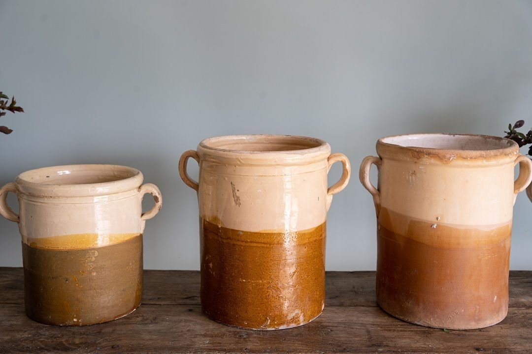 photo furniture Trio Of Two Toned Antique Italian Puglia Pots