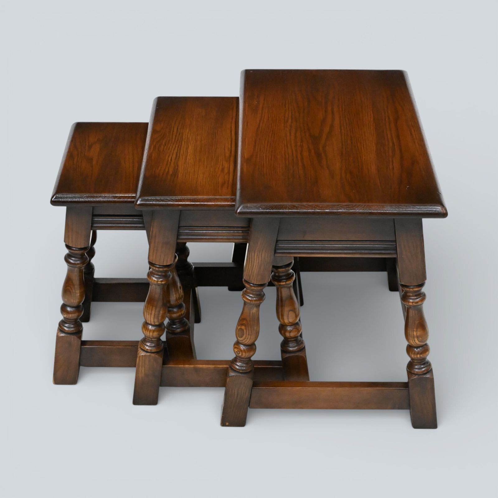 Old Charm Nest Of Tables Solid Oak Model 1494 "Tudor Brown" Finish Free Delivery photo for sale