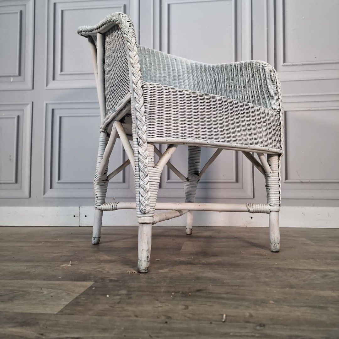 Vintage Wicker Tub Chair Lounge Armchair Loom Style Painted Conservatory Retro photo for sale