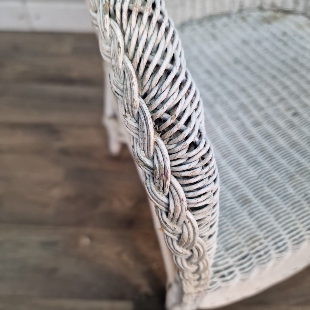 photo furniture Vintage Wicker Tub Chair Lounge Armchair Loom Style Painted Conservatory Retro