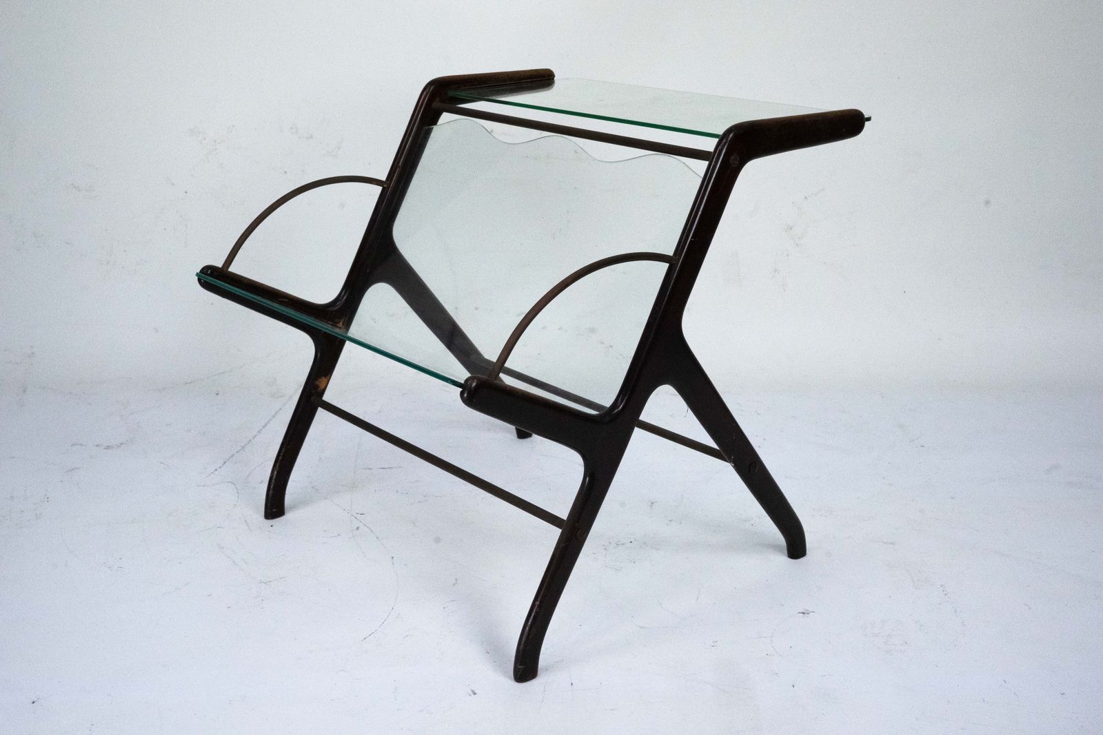 Ico Parisi Magazine Rack In Wood, Brass And Glass. Italy, 1950s photo furniture