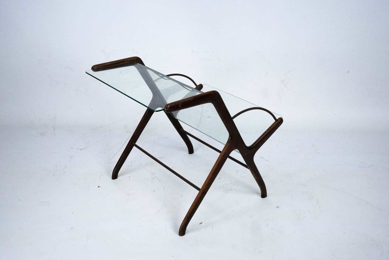photo for sale Ico Parisi Magazine Rack In Wood, Brass And Glass. Italy, 1950s