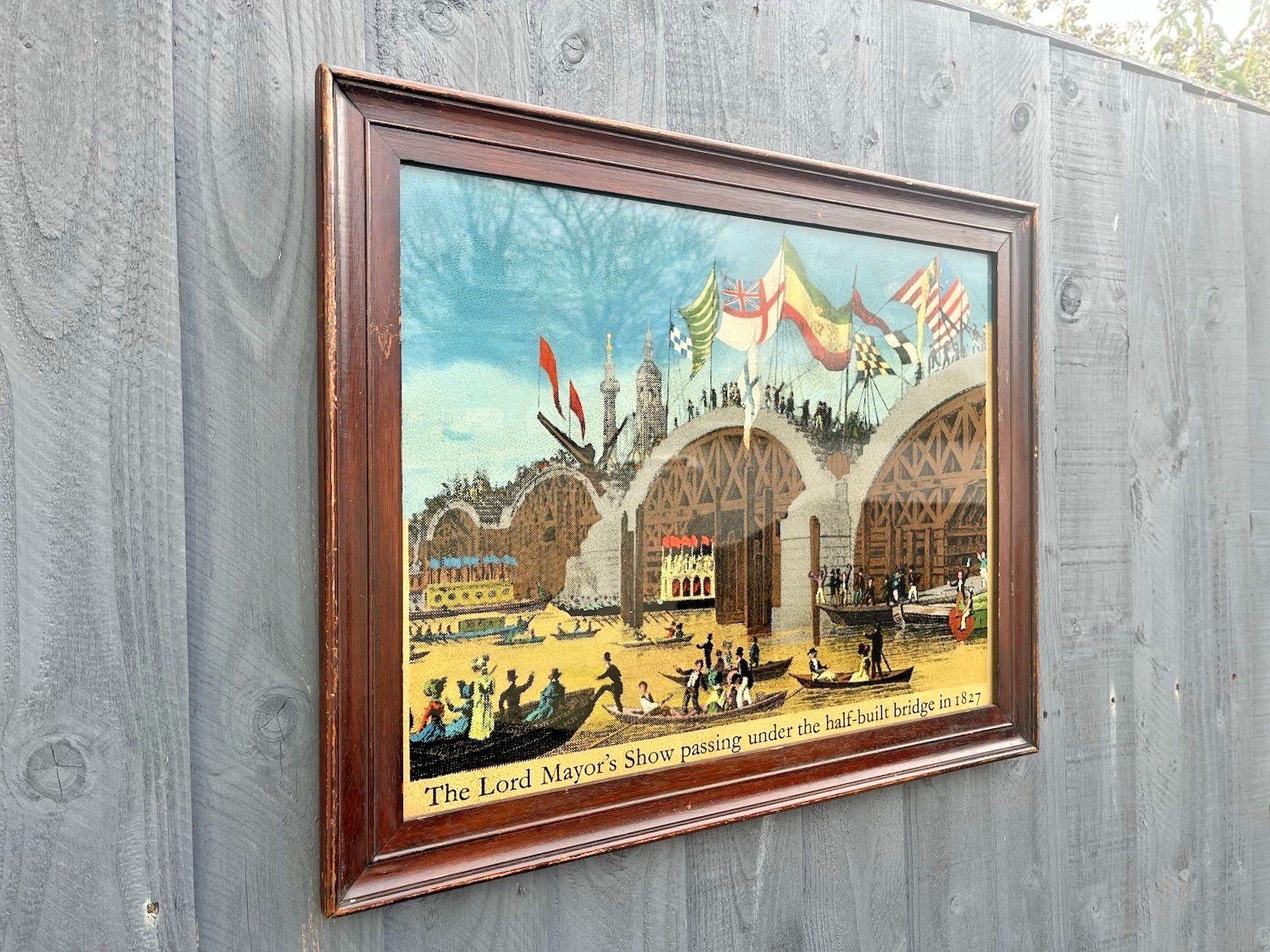 photo furniture Large Framed Antique Lord Mayors Show Old New London Bridge Print Flags Thames