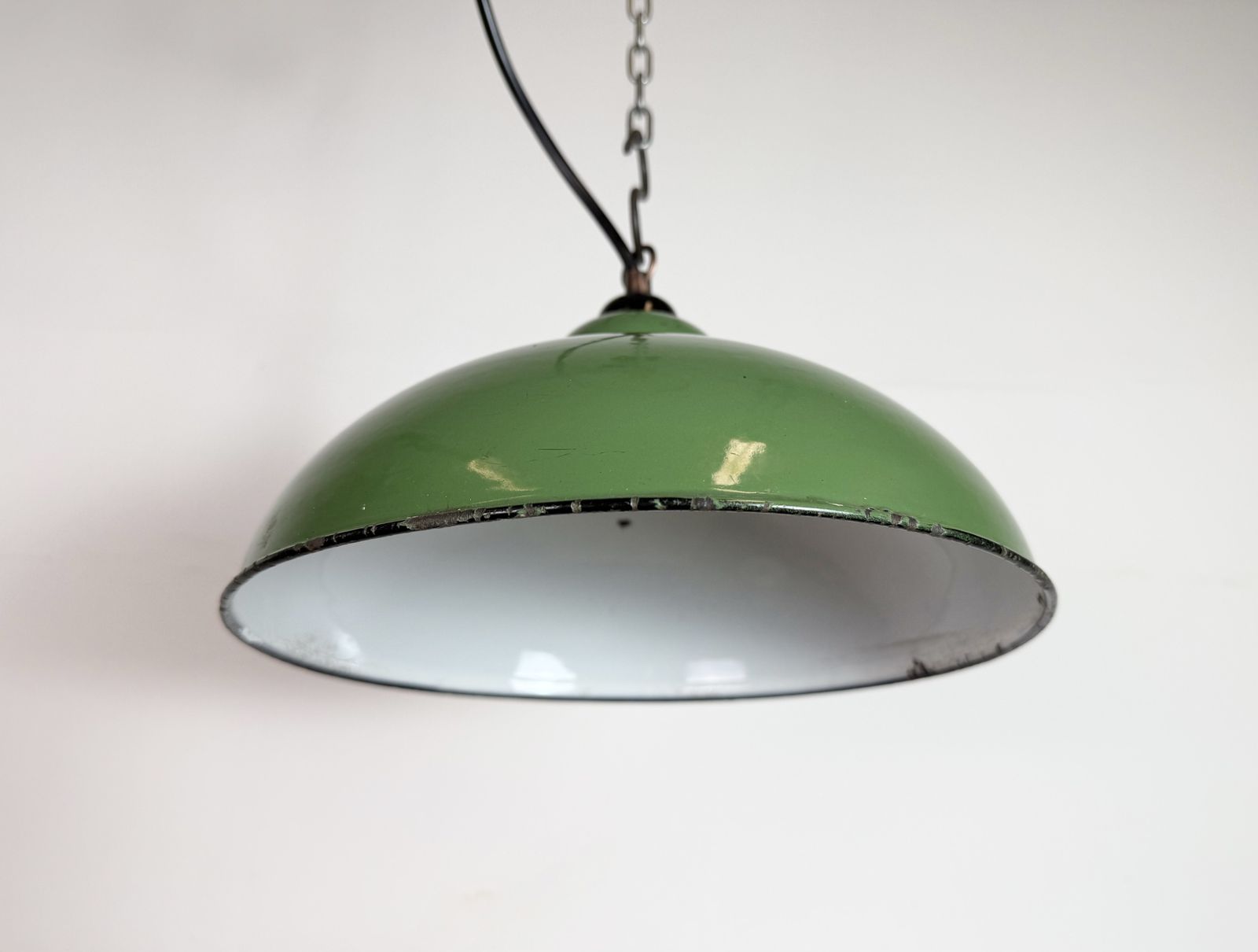 Industrial Green Enamel Factory Pendant Lamp, 1960s, 2x photo vinterior