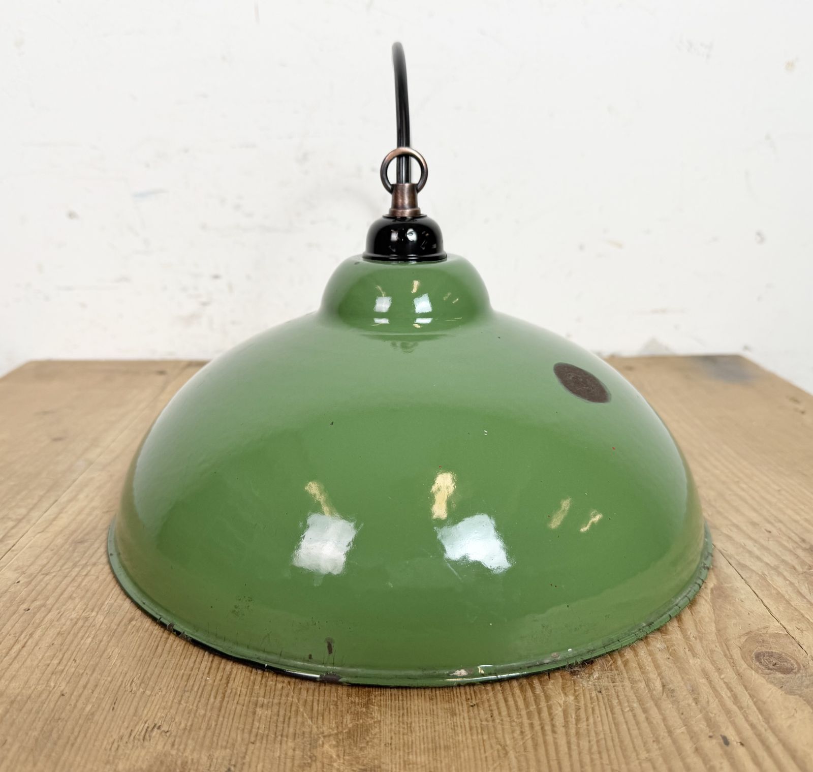 Lighting Industrial Green Enamel Factory Pendant Lamp, 1960s, 2x photo