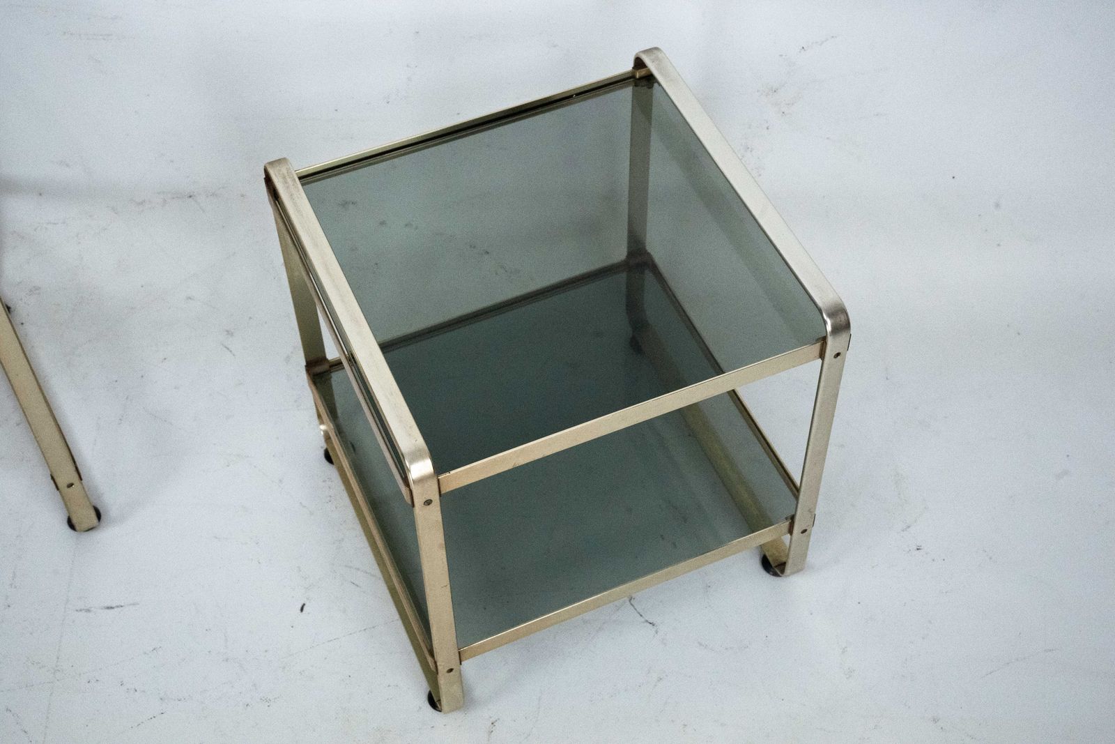Set Of Three Nesting Side Tables In Gilded Aluminum And Glass – Italy, 1970s photo vintage