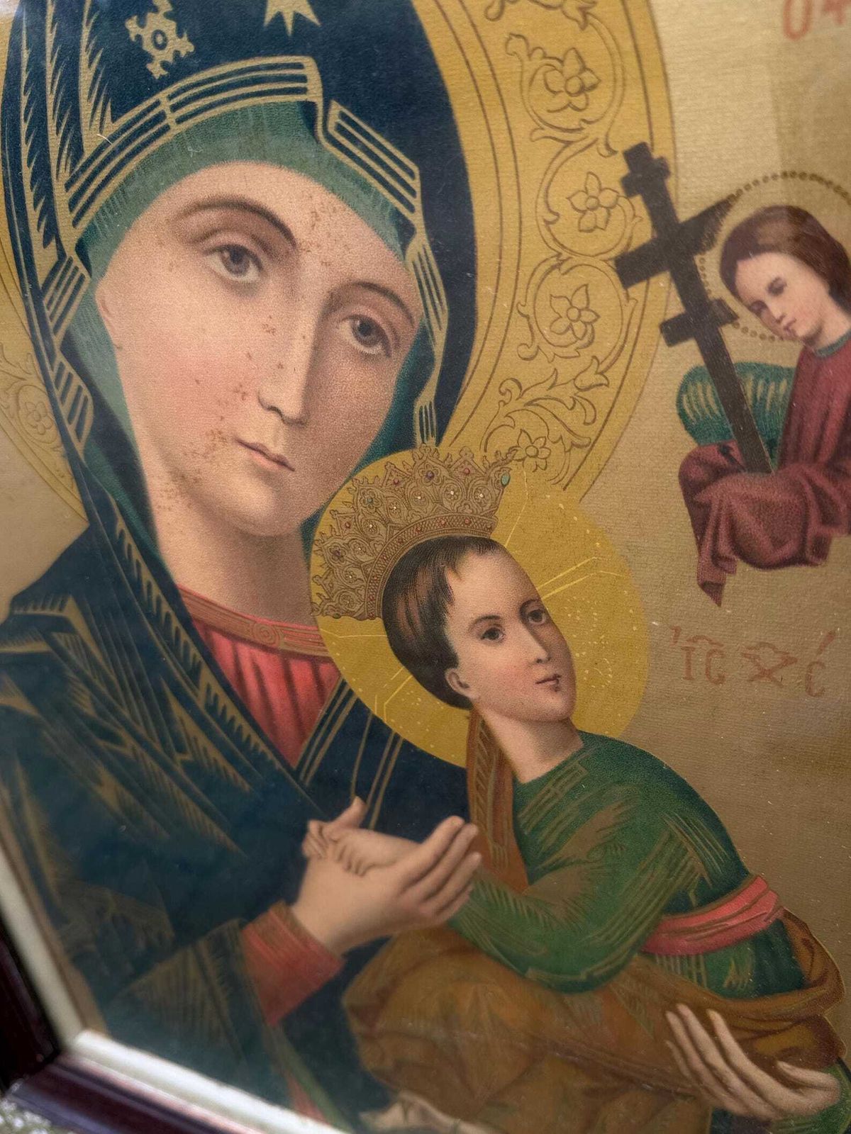 Early 20th Century Madonna And Child Icon Style Framed Print photo vintage