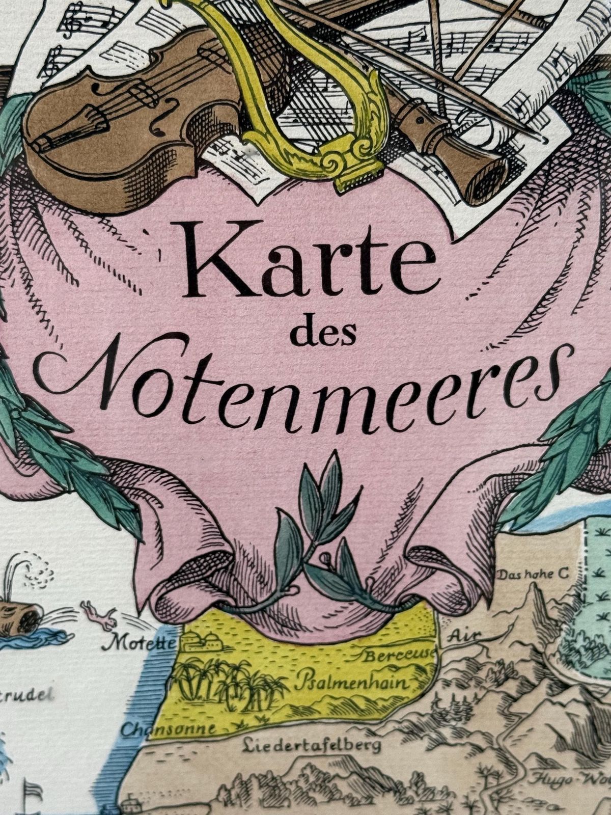Unusual Vintage Music Map   German Karte Des Notenmeeres Musical Map Framed Print photo for sale