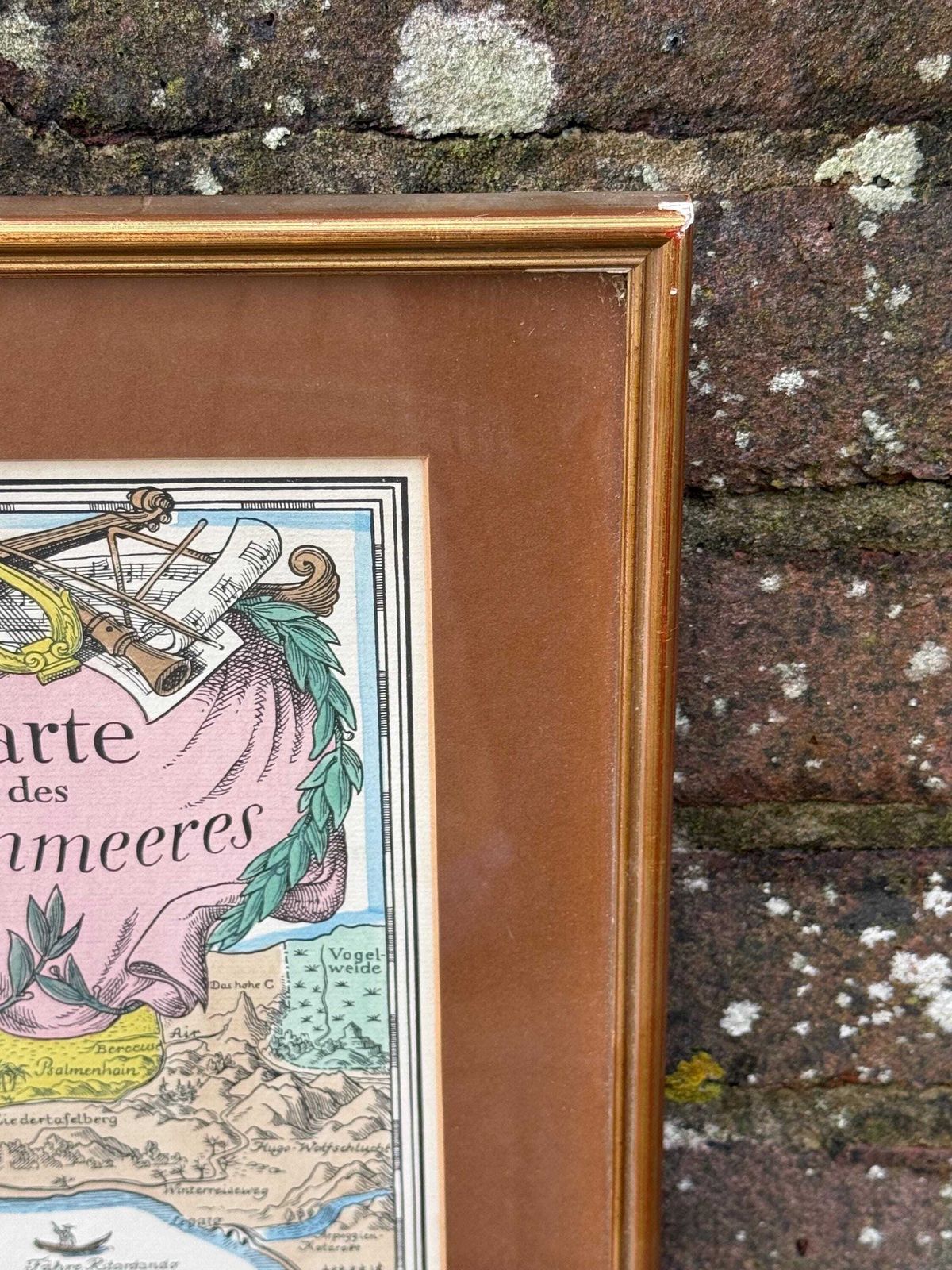 Unusual Vintage Music Map   German Karte Des Notenmeeres Musical Map Framed Print photo 85.0