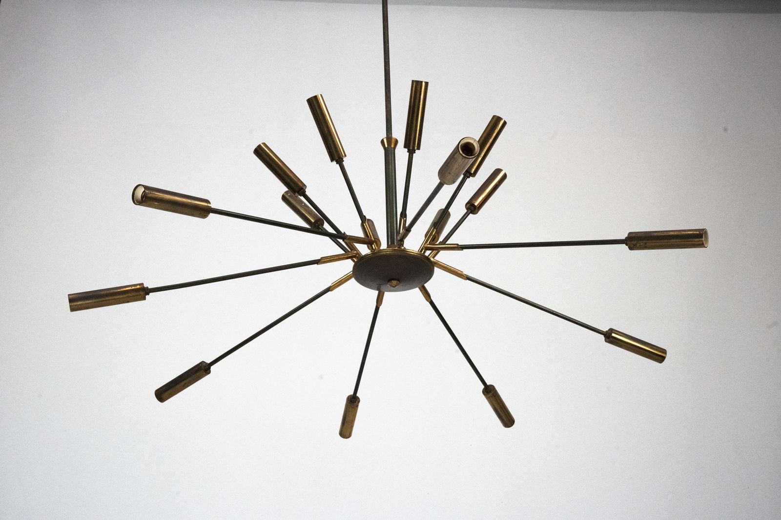 Rare Stilnovo 16 Arm Brass Sputnik Chandelier – 92 Cm Diameter – Italy, 1950s photo for sale
