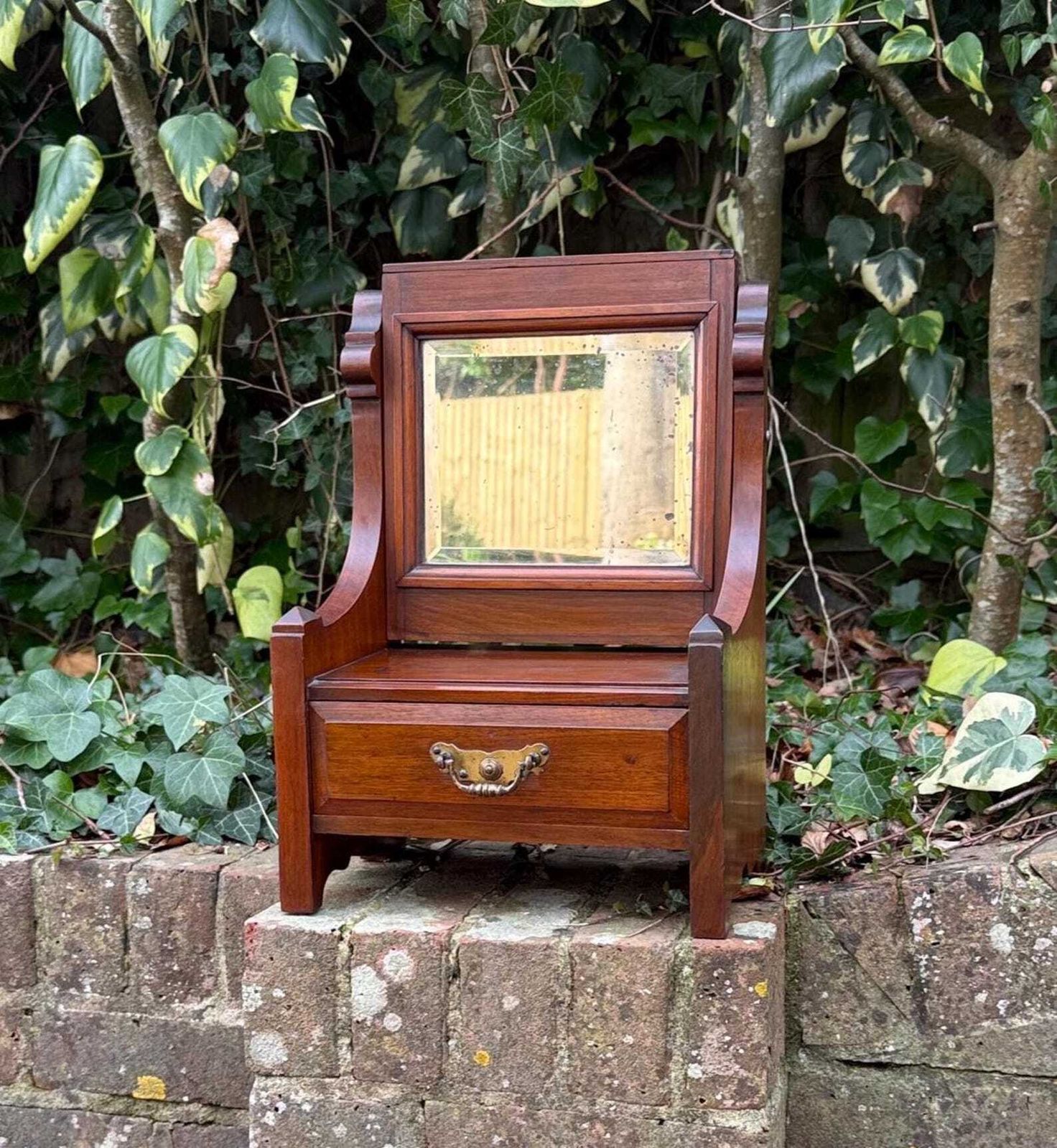 Vintage Art Deco Dressing Table Mirror With Drawer And Aged Glass
