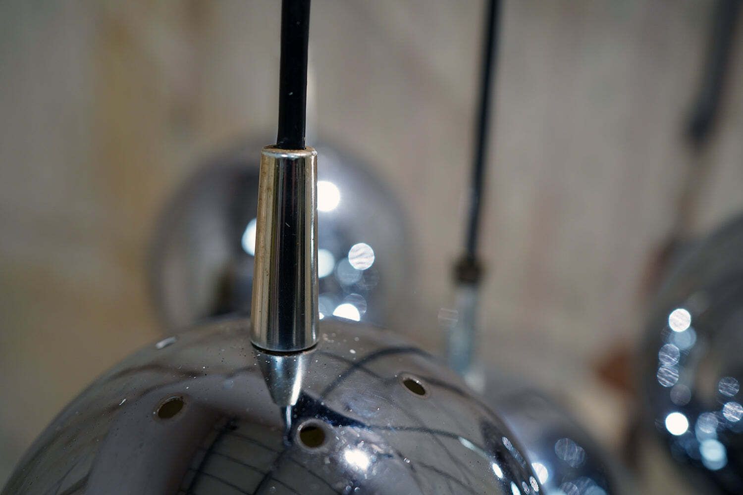 An Italian Four Tier Cascade Steel Globe Hanging Lamp C.1980 photo vinterior