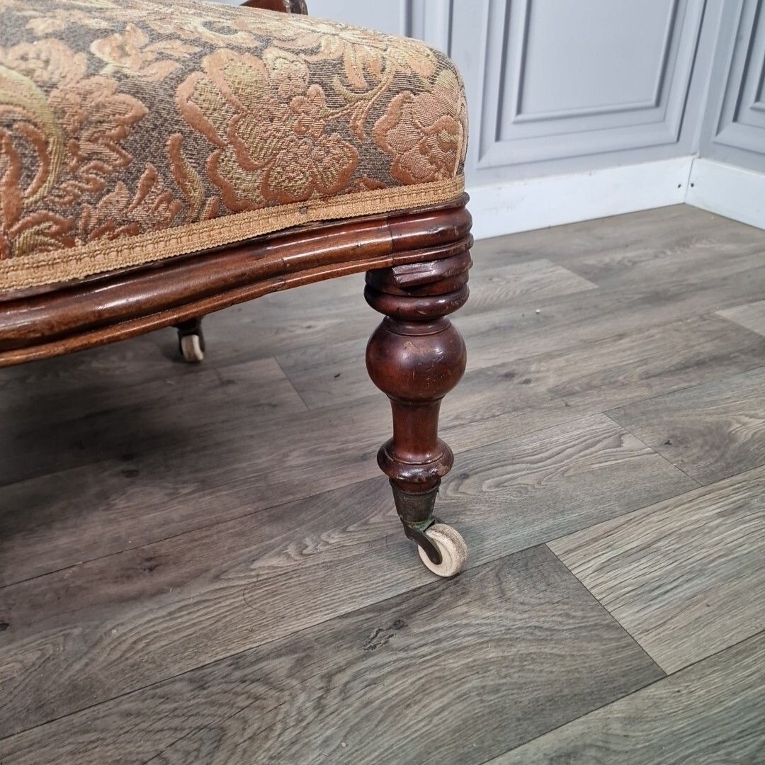 Furniture Antique Victorian Lounge Chair Spoon Back Fireside Carved Nursing Seat Wooden photo