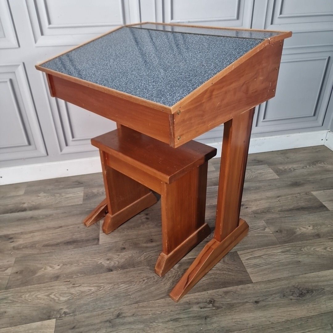 Vintage Wooden Child's Desk Lift Up School Writing Bench Seat Chair Children's photo Furniture