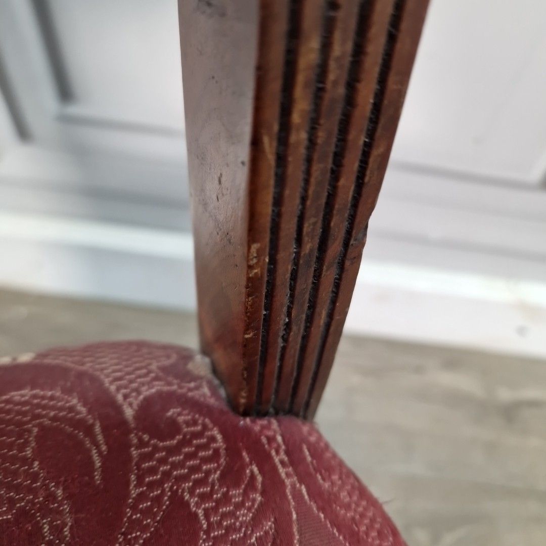 photo for sale Antique Mahogany Bedroom Chair Turned Wood Carved Floral Back Upholstered Seat